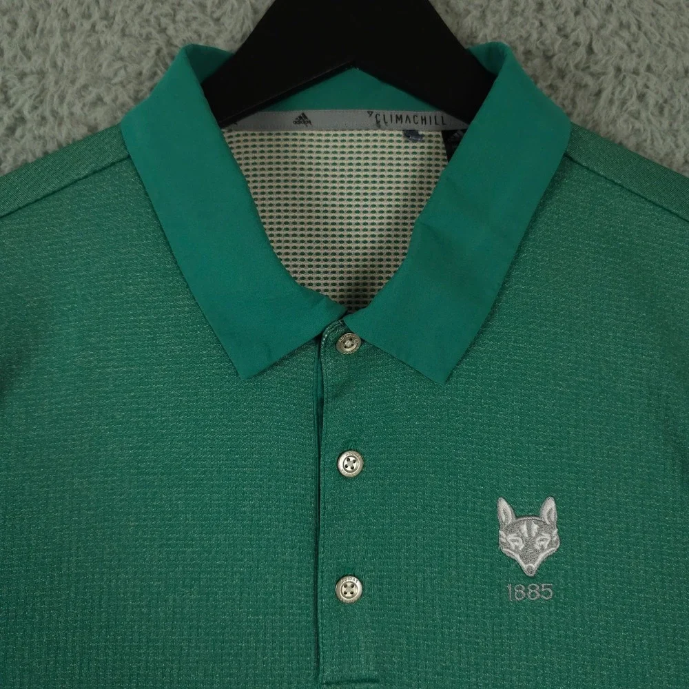 Adidas Polo Shirt Mens Medium Green Climachill Performance Wolf 1885‎ Logo Golf